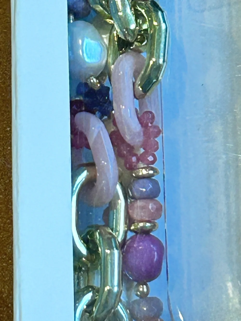 MACRAE & CO. Phone Crossbody Chain Gold Plate Natural Stone Universal Purple NIB